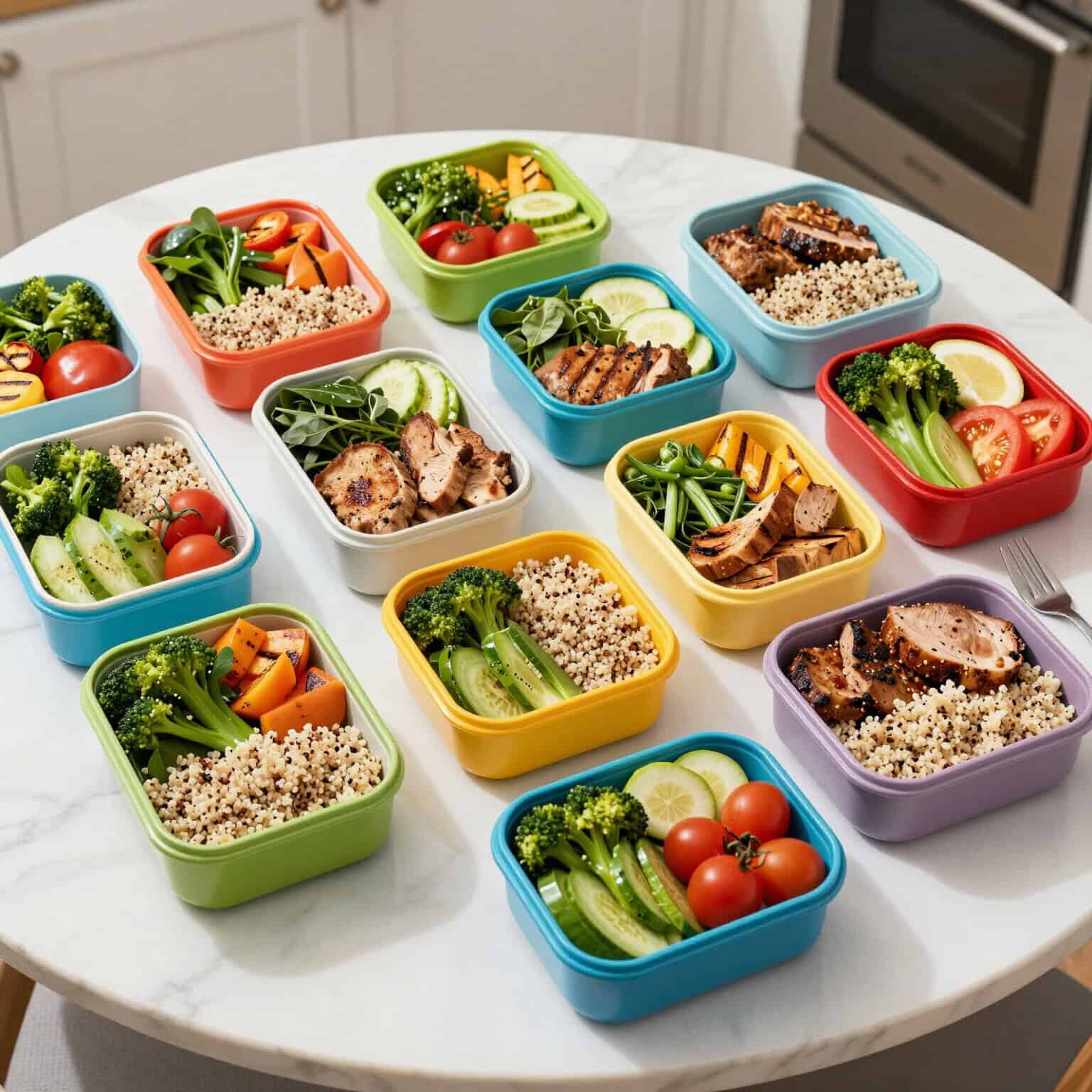 Colorful meal prep containers with salads