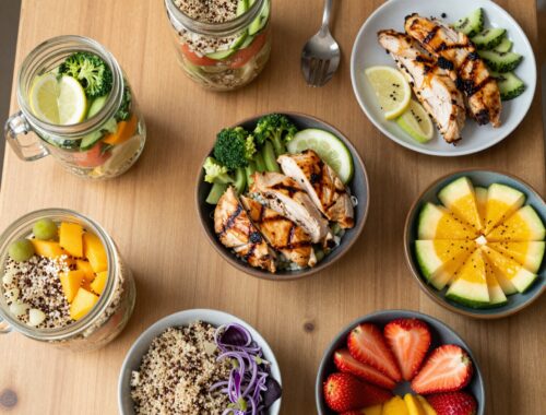 Colorful meal prep with healthy ingredients