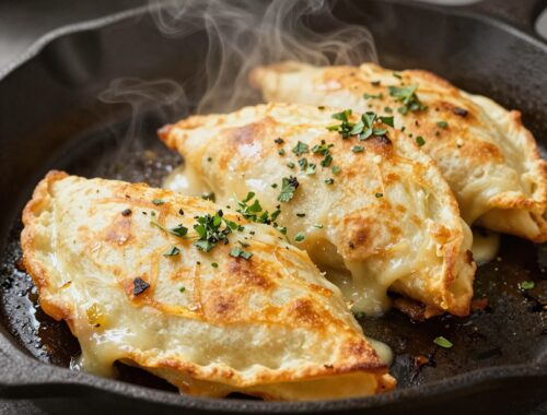 Golden quesadillas with melted cheese