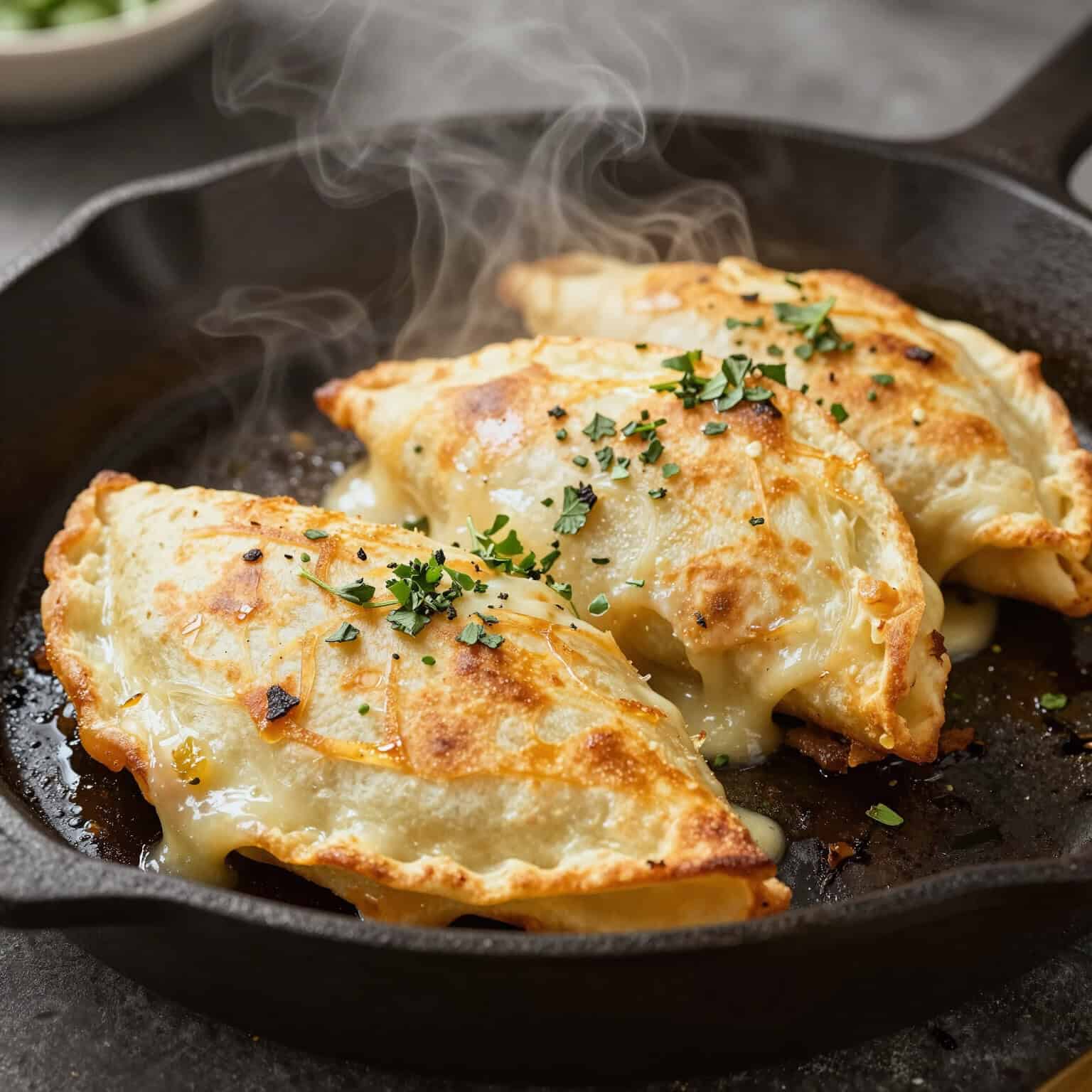 Golden quesadillas with melted cheese