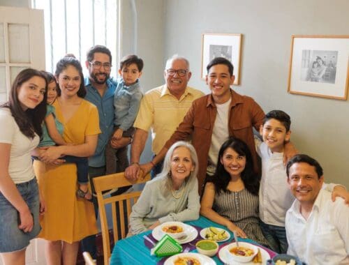 Family enjoying a healthy meal together at home, promoting family bonding and nutritious eating habits.