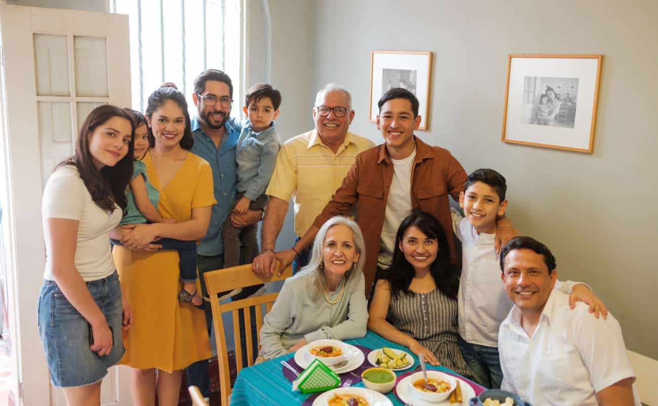 Family enjoying a healthy meal together at home, promoting family bonding and nutritious eating habits.