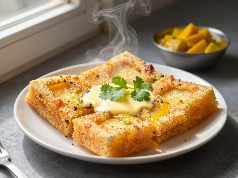 Steaming savory dish with garnish.