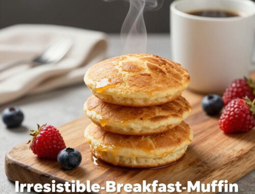 Stack of muffins with berries and coffee