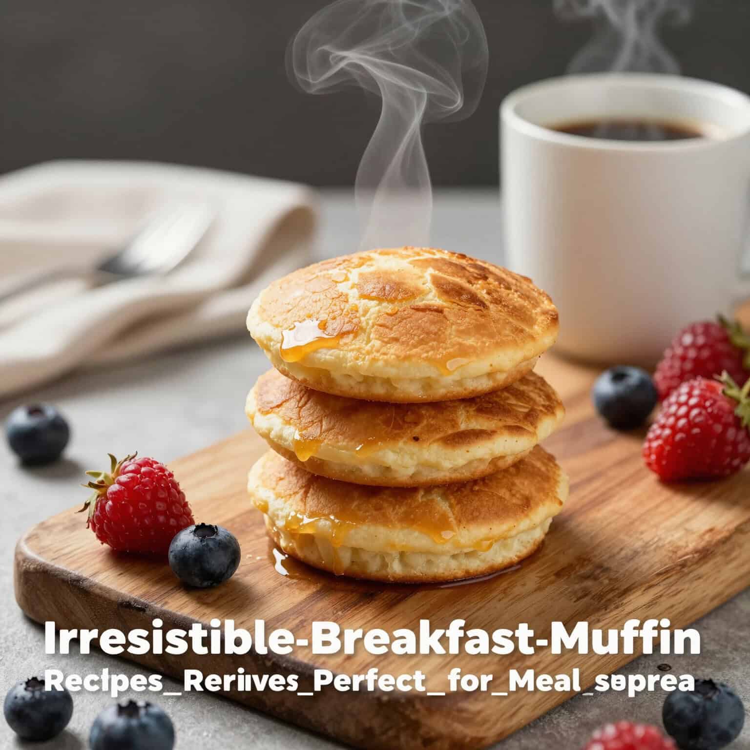 Stack of muffins with berries and coffee