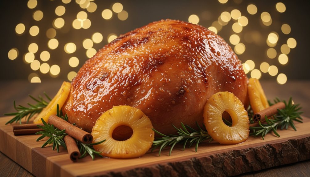 artistic pineapple glazed caramelized holiday ham