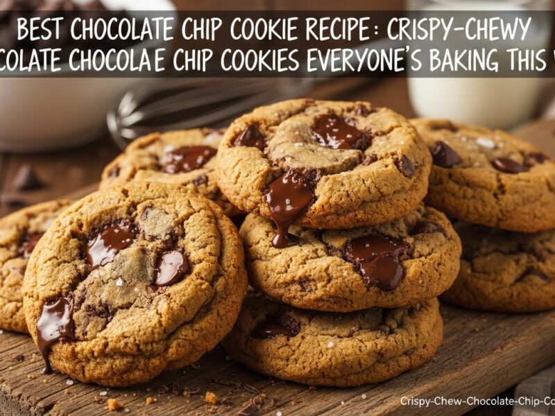 Delicious homemade chocolate chip cookies with a perfect crispy-chewy texture, loaded with melty chocolate chunks. Ideal for baking enthusiasts and cookie lovers alike.
