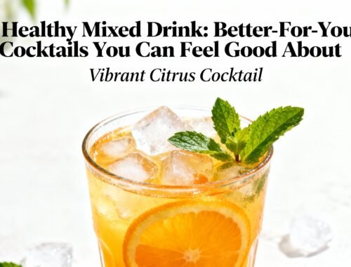 Refreshing citrus cocktail with ice, orange slices, and fresh mint on a white background, promoting healthy mixed drinks and vibrant flavors.