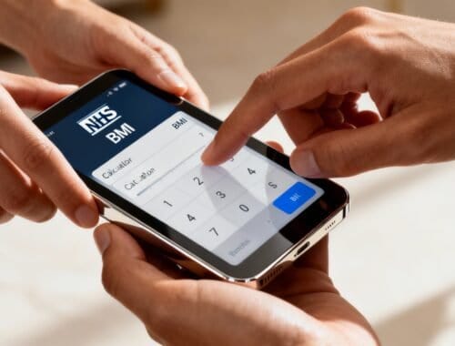Calculator app showing BMI calculation on a smartphone screen.