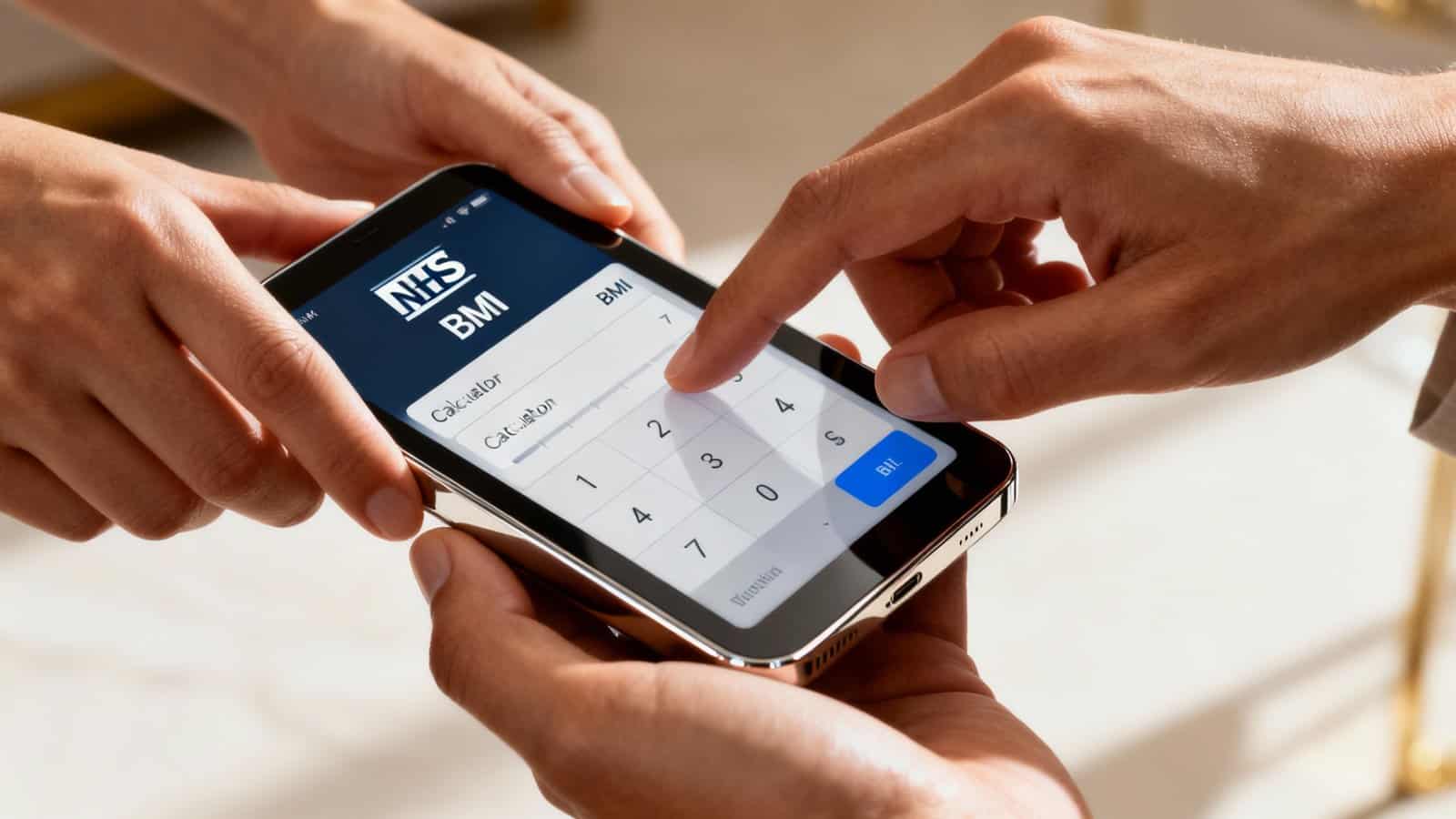 Calculator app showing BMI calculation on a smartphone screen.