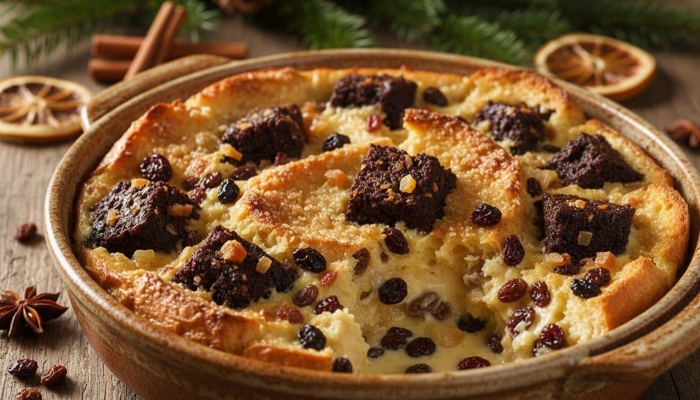 Rich cranberry baked dessert with chocolate chunks and a golden crust, garnished with dried fruits for a cozy fall treat. Perfect for holiday celebrations or comforting family dinners.