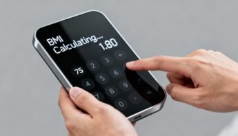 How to Use a Bmi Calculator in Kilos 12 1. A person using a digital calculator app on a smartphone to calculate BMI, showing a reading of 1.80.