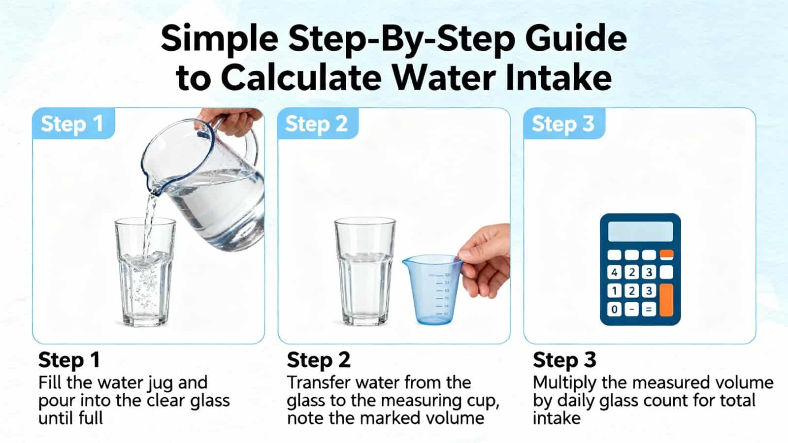 Hydration, water intake, hydration tips, water measurement, health hydration guide.