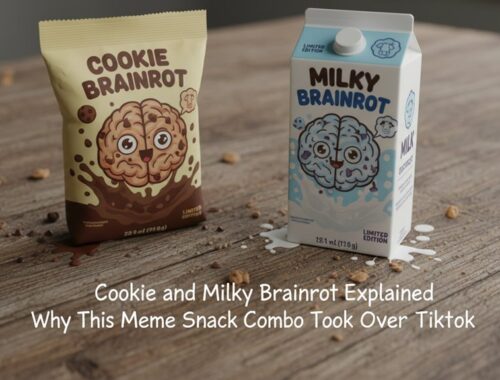 Colorful cartoon cookies and milk-themed snack packaging with playful brain illustrations, appealing to snack lovers looking for fun, themed treats.