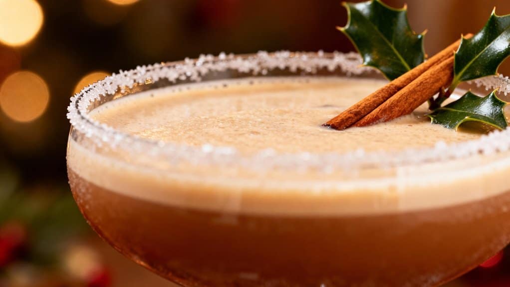 Delicious holiday-themed cocktail with cinnamon sticks and holly garnish, ideal for winter festivities and emphasizing balanced, festive drinks.