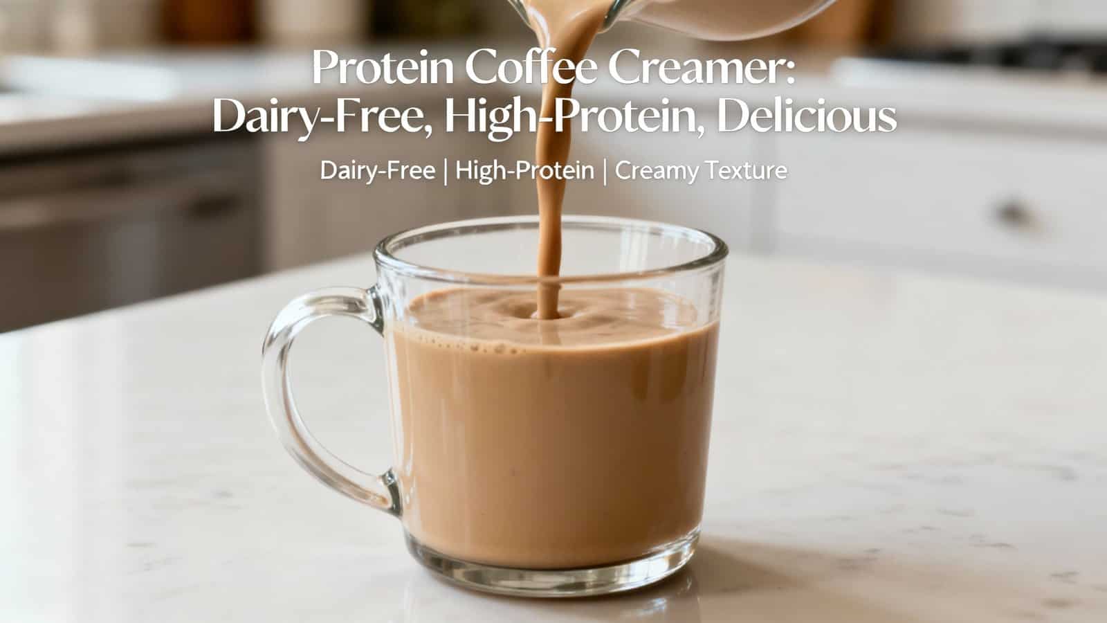 Protein coffee creamer, dairy-free high-protein creamy beverage, health-conscious coffee addition, dairy-free, high-protein, creamy texture, ideal for nutritional fitness.
