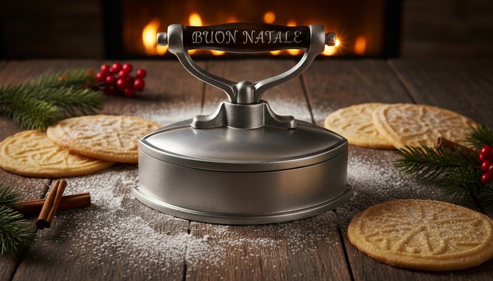 Brightly lit fireplace in the background, festive holiday atmosphere.