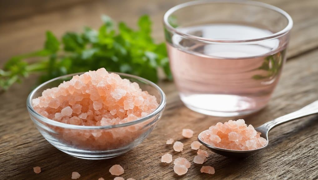 Ocean salt scrub for skincare and exfoliation, with Himalayan pink salt, water, and fresh herbs. Natural and relaxing treatment for healthy, glowing skin.
