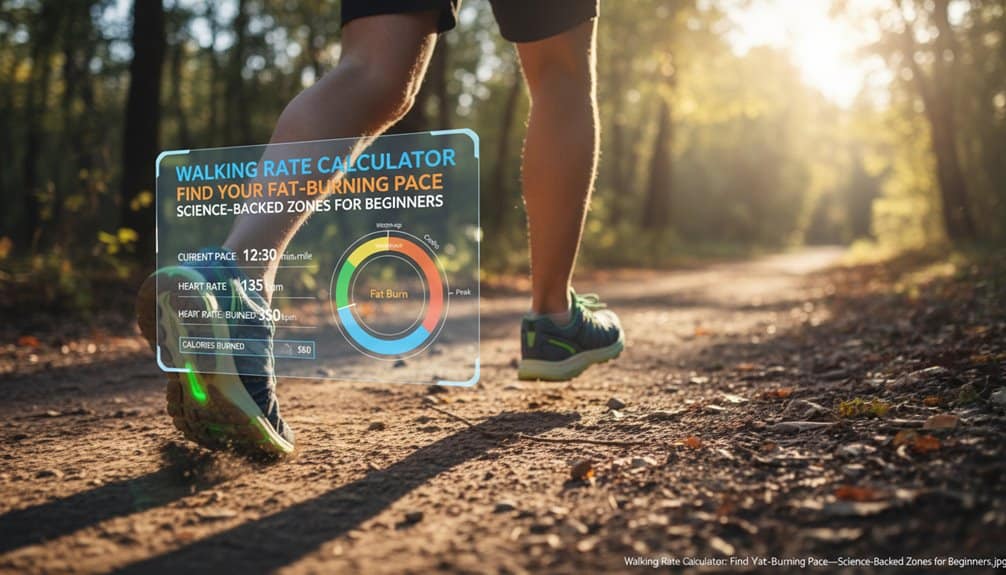 Smart walking rate calculator on a trail for burning fat efficiently during outdoor walks.