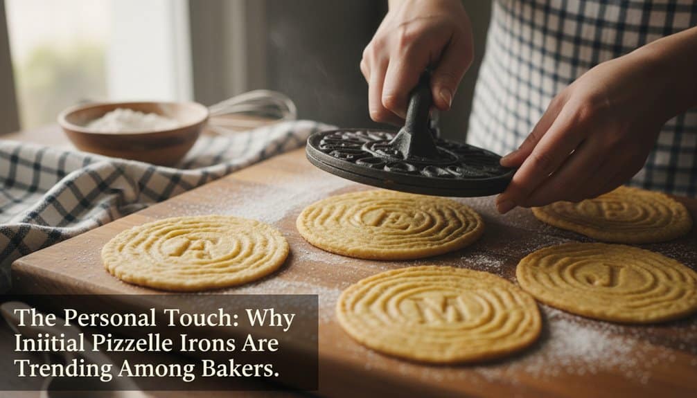 Delicious homemade pizzelle cookies being prepared with an iron on a wooden board for healthy snacking and dessert options.