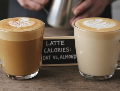 Healthy coffee options and comparisons between oat and almond milk lattes.