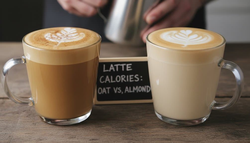 Healthy coffee options and comparisons between oat and almond milk lattes.