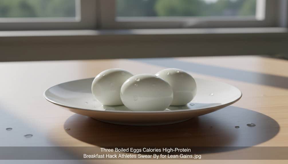 Freshly boiled eggs on a white plate, perfect for a nutritious, high-protein breakfast to support lean muscle gains and healthy living.