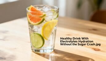 Refreshing glass of infused water with lemon, lime, and grapefruit slices, highlighting hydrating electrolytes for health and wellness.