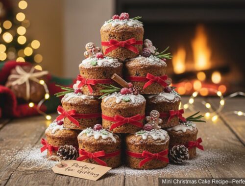 Delicious mini Christmas cakes adorned with holiday decorations, perfect for gift-giving and celebrating the festive season.