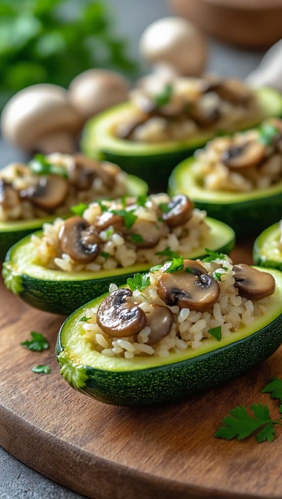 mushroom rice stuffed zucchini