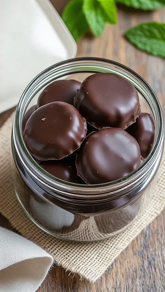 Rich, smooth chocolate truffles in a glass jar for a healthy treat or snack option. Perfect for satisfying sweet cravings while maintaining a balanced diet.