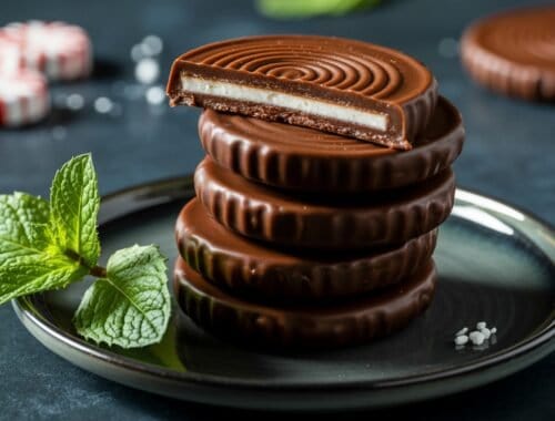 Decadent chocolate cookies with mint garnish and sea salt on black plate, close-up, sweet treats, dessert, indulgence, Start to Fit.