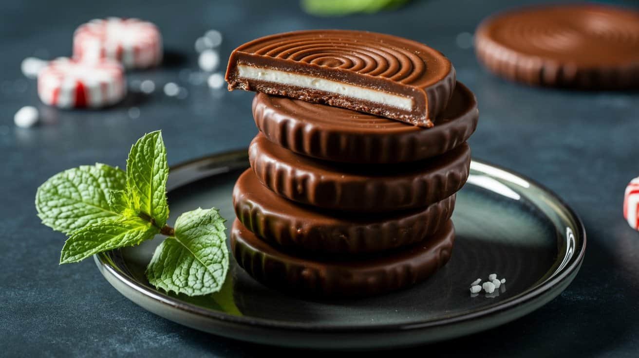 Decadent chocolate cookies with mint garnish and sea salt on black plate, close-up, sweet treats, dessert, indulgence, Start to Fit.