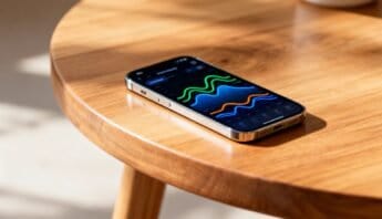 What Are the Best Health Metrics Calculators Available for Personal Use? 14 An advanced smartphone displaying colorful health and fitness analytics is placed on a wooden table, highlighting modern technology used to monitor and improve personal wellness and fitness.