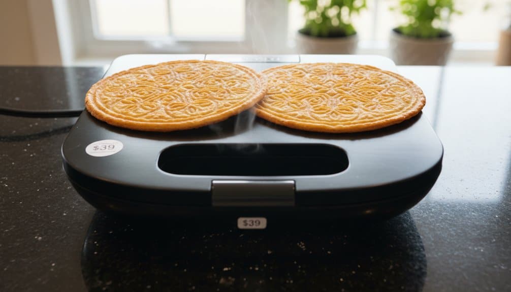 Why This $39 Electric Pizzelle Maker Is Revolutionizing Italian Baking 2 Delicious mooncakes being cooked in an electric waffle maker on a black countertop with a sunny kitchen window in the background.