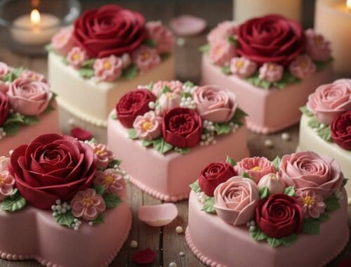 Beautiful decorated cakes with roses and floral designs, perfect for birthdays or special occasions.