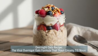 The Viral Overnight Oats Formula That Stays Creamy Till Noon 9 Delicious overnight oats topped with fresh strawberries, blueberries, raspberries, and granola in a glass jar, perfect for a healthy breakfast.