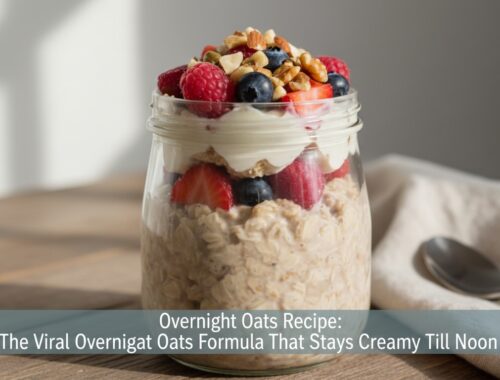 Delicious overnight oats topped with fresh strawberries, blueberries, raspberries, and granola in a glass jar, perfect for a healthy breakfast.