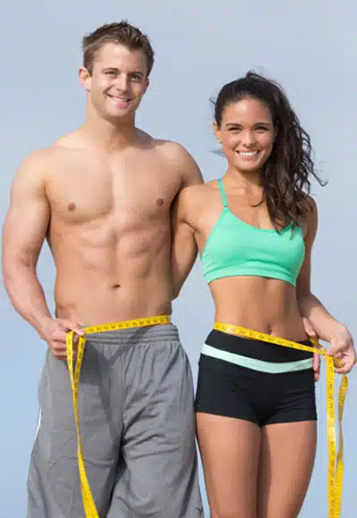 Men and Women measure belly for belly fat loss exercise